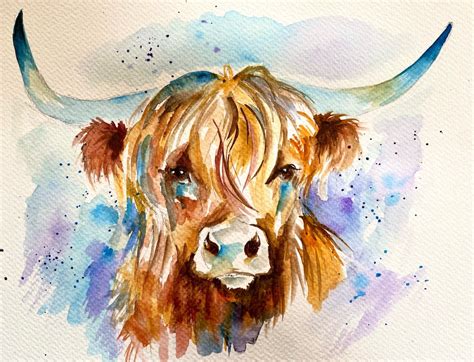 Highland Cow in Watercolour | ArtBase