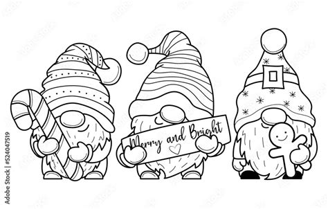 Cute cartoon Christmas gnome with gifts for coloring book.Line art ...