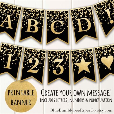 Printable Banner Black Gold Confetti Glitter Alphabet A-Z | Etsy Australia