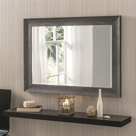 YG224 Dark Grey modern rectangle woodeffect and scooped framed wall mirror