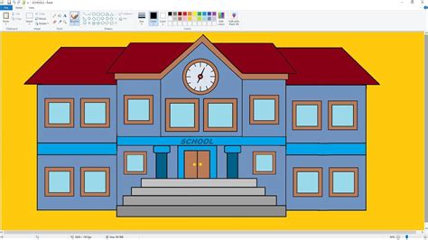 Learn to Draw a Cute Cartoon School Building in MS Paint