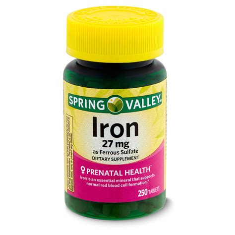 Spring Valley Iron as Ferrous Sulfate Dietary Supplement, 27 mg, 250 ...