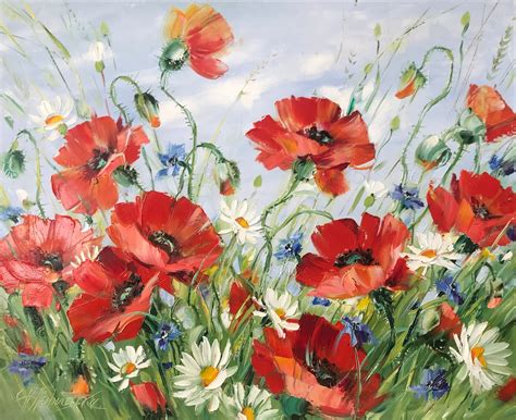 Poppy Field Oil Painting Original Art Work Red Poppies Painting on ...