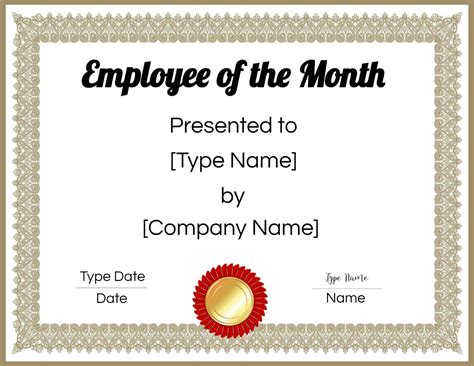 Printable Employee Of The Month Certificate