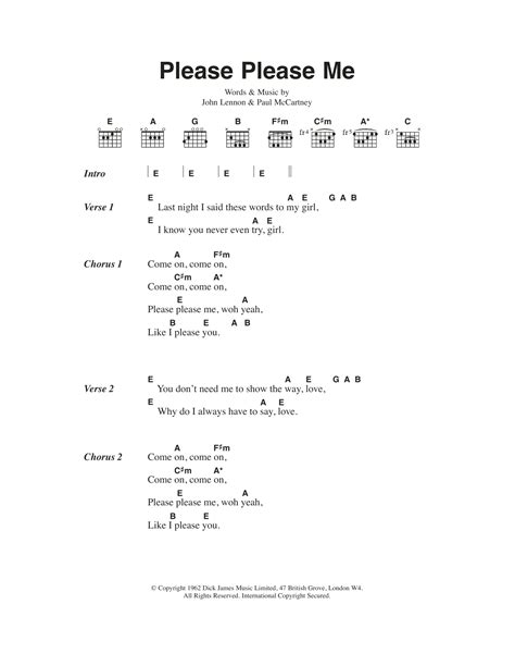 Please Please Me by The Beatles Sheet Music for Guitar Chords/Lyrics at ...