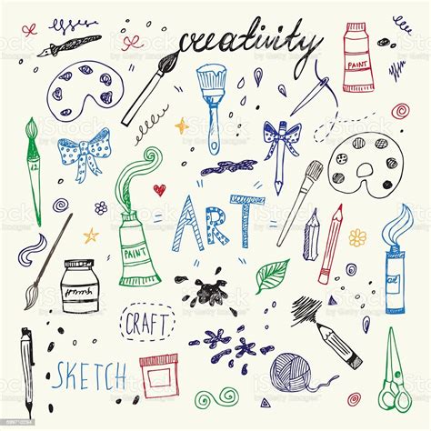 Hand Drawn Art And Craft Vector Symbols And Objects Stock Illustration ...