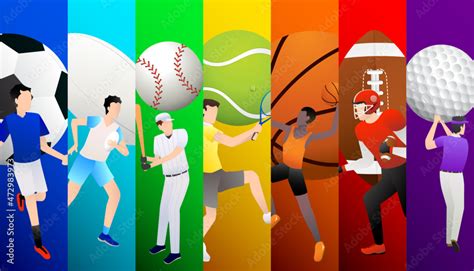 Vector illustration of sports background design with sport players in ...