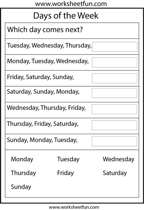 Days of the Week – 1 Worksheet | School worksheets