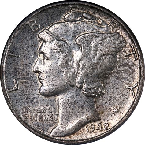 1942/1-D Mercury Dime ANACS AU53 Key Date Nice Eye Appeal Nice Strike