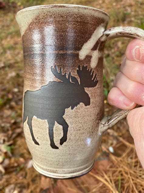 Moose Mug in Beige and Brown Coffee Mug Tea Mug Stoneware | Etsy