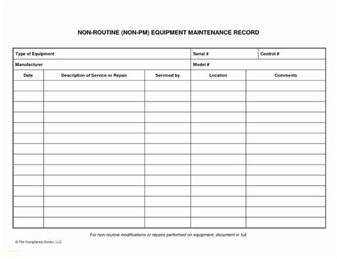 50 Equipment Maintenance Log Template Excel | Ufreeonline In Machine ...