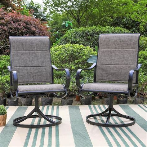 PHI VILLA Black Swivel Padded Textilene Metal Outdoor Dining Chair with ...