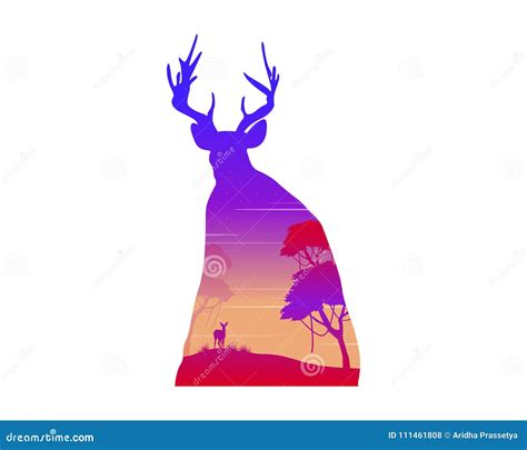 Silhouette of a Deer at Sunset Landscape Stock Vector - Illustration of ...