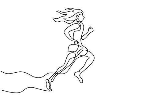 Continuous one line drawing of young woman athlete runner focus sprint ...