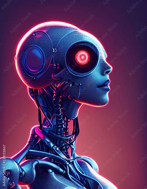 Futuristic Sci-Fi Humanoid Cyborg Woman with Big Eyes 3D Conceptual Art ...