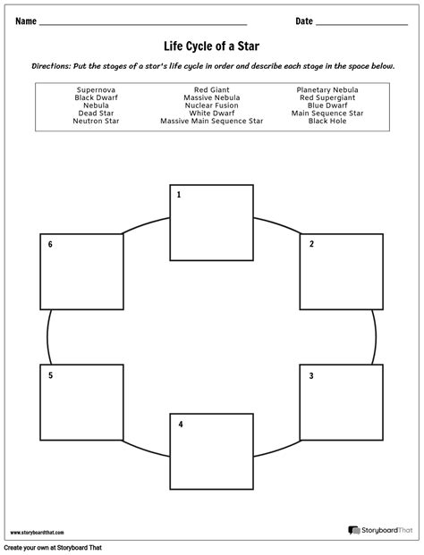 Star Life Cycle Worksheet Storyboard par kristen