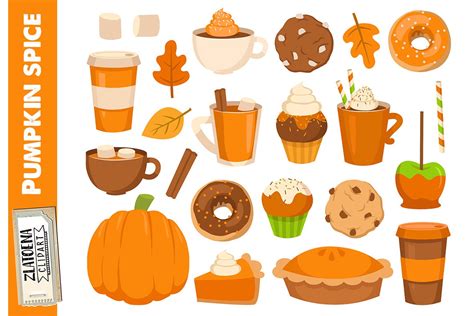 Pumpkin Treats Clip art Set Fall treats clipart Spice latte (375599 ...