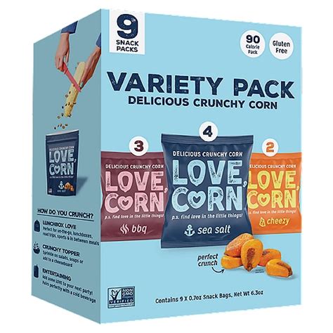 Love, Corn Delicious Crunchy Corn Variety Pack, 0.7 oz, 9 count