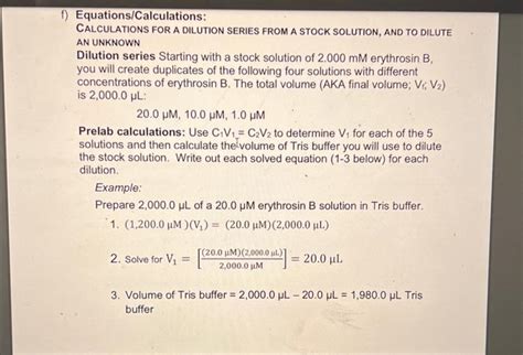 Solved Equations/Calculations: CALCULATIONS FOR A DILUTION | Chegg.com