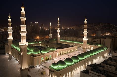 Premium AI Image | Islamic Muslim Makkah Madina Night Scene Mosque