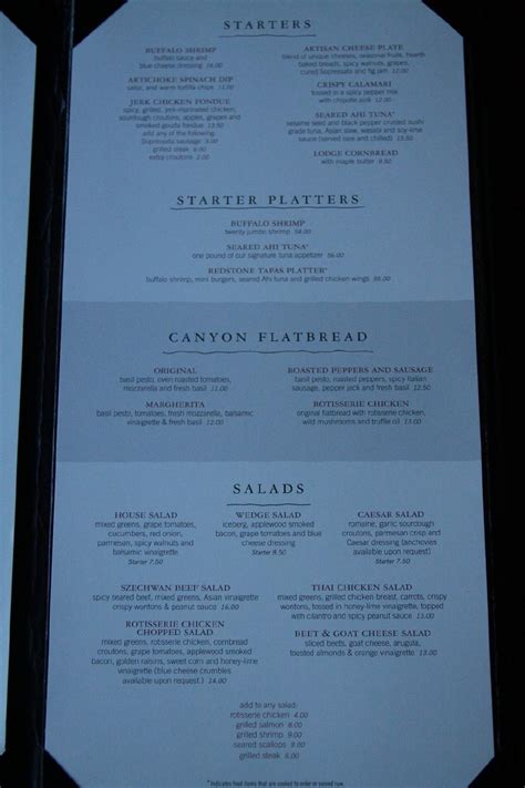 Menu at Redstone American Grill restaurant, Oakbrook Terrace