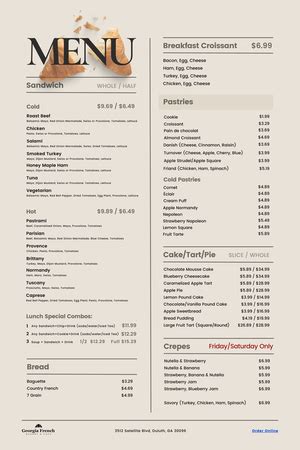 Georgia French Bakery Menu — Georgia French Bakery