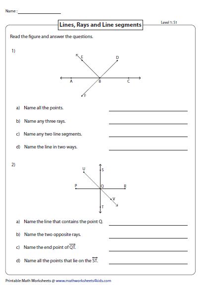 Line Segment Ray And Line Class 6 Worksheet