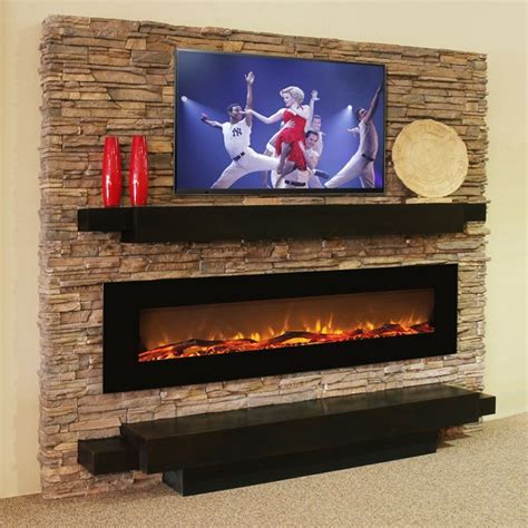 Oakland 72 Inch Log Linear Wall Mounted Electric Fireplace | Wall mount ...