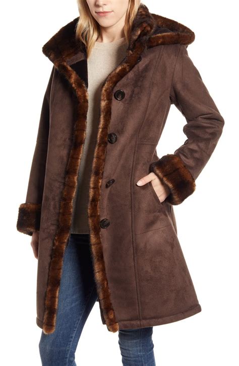 Gallery Faux Fur Lined Hooded Coat | Nordstrom | Coat, Hooded coat ...