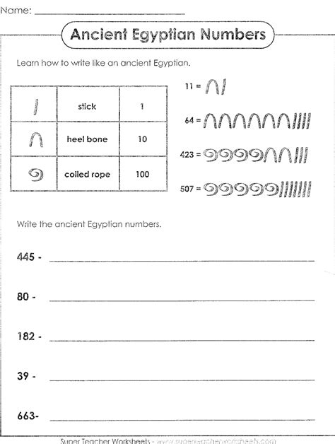 Egyptian Numeral Worksheet 7th Grade