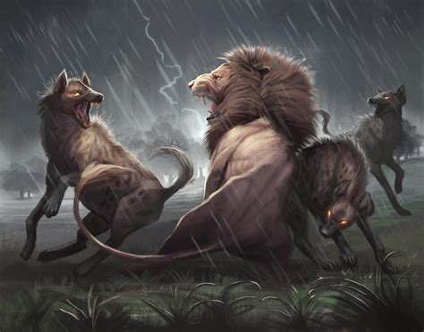 Lion vs Hyena Painting by TehChan on DeviantArt