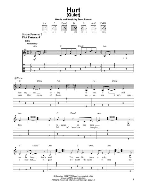 Johnny Cash "Hurt (Quiet)" Sheet Music Notes | Download Printable PDF ...