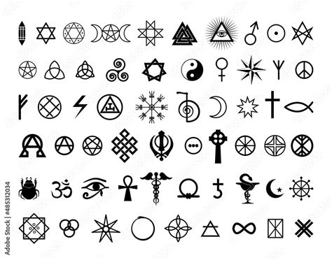 Collection of black esoteric and occult symbols on a white background ...