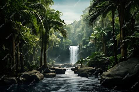 Premium AI Image | Photo of Tropical waterfalls in a jungle 4K Wallpaper