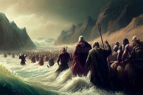 Exodus of the Bible, Moses Crossing the Red Sea with the Israelites ...