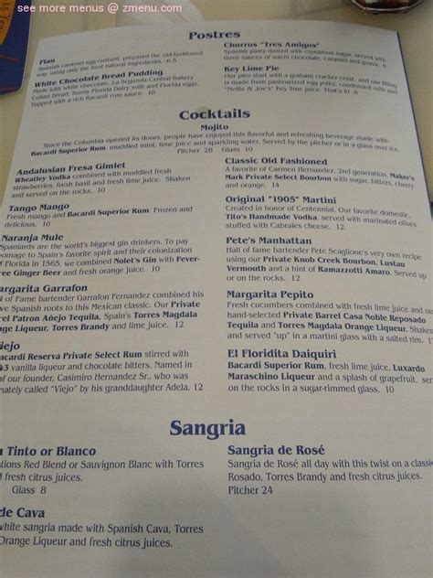 Menu at Columbia Restaurant, St. Augustine