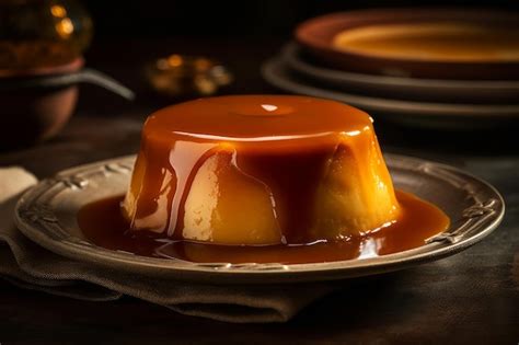 Premium AI Image | Flan with caramel sauce on a plate