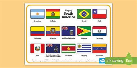 Flags of South America With Names Word Mat (Teacher-Made)