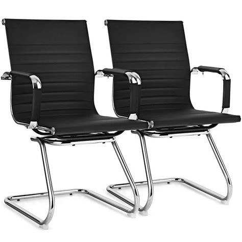 Costway Set of 2 Black Faux Leather Seating Office Guest Chairs Waiting ...