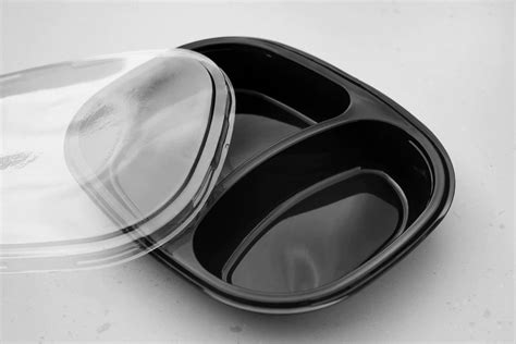 Zibo Lunch Meal Container Box 2 Division Black with Pet Clear Lid 10Pa