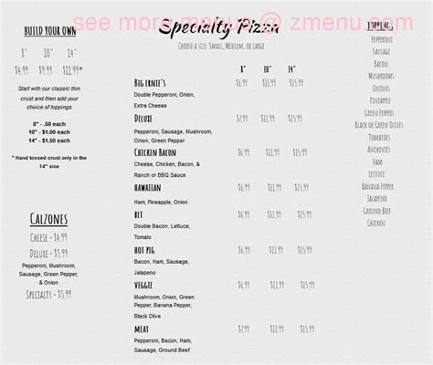 Menu at Big Ernie's pizzeria, Hillsboro, 836 High St