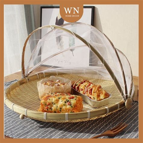 Bamboo Food Cover Vegetable Serving Tray Tent Basket Dulang Kayu Rotan ...