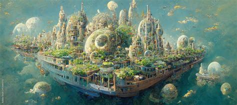 Floating city. fantasy landscape. illustration. concept art. fantasy ...