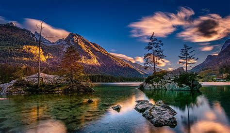 Alps, mountains, Ramsauer Ache, Lake Hintersee, Ramsau, Bavaria ...