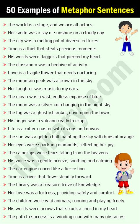 50 Metaphor Example Sentences in English | Writing metaphors, Similes ...