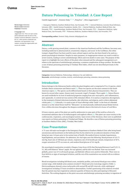 (PDF) Datura Poisoning in Trinidad: A Case Report