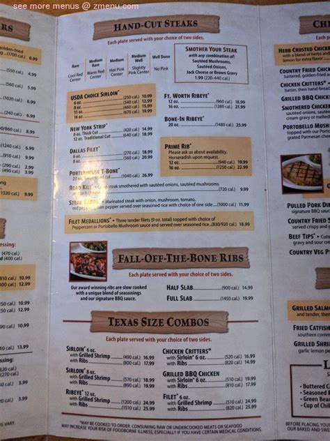 Menu at Texas Roadhouse BBQ, Oklahoma City, E Interstate 240 Service Rd