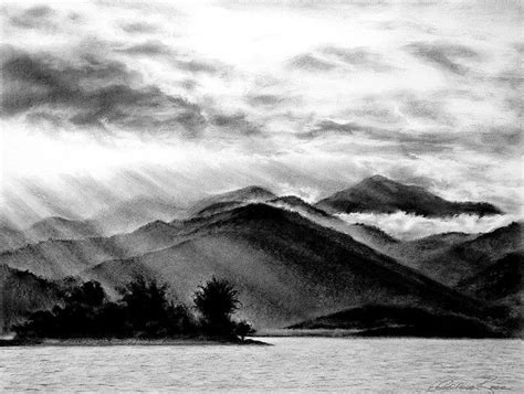 Charcoal Drawing of Mountains | Art, Charcoal art, Mountain drawing