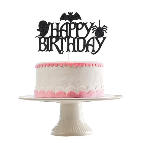 Buy Halloween Happy Birthday Cake Topper Black Glitter- Halloween ...