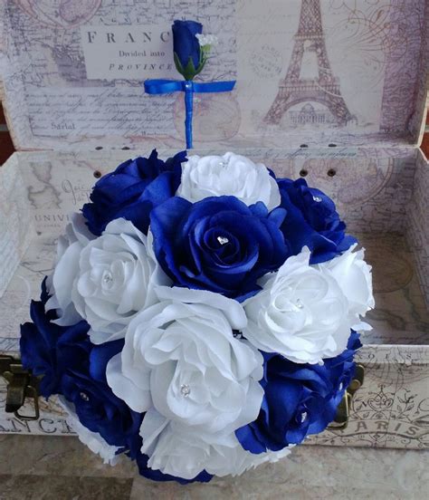 Royal Blue White Rose Bouquet, Royal Blue White Bouquet, White Blue ...